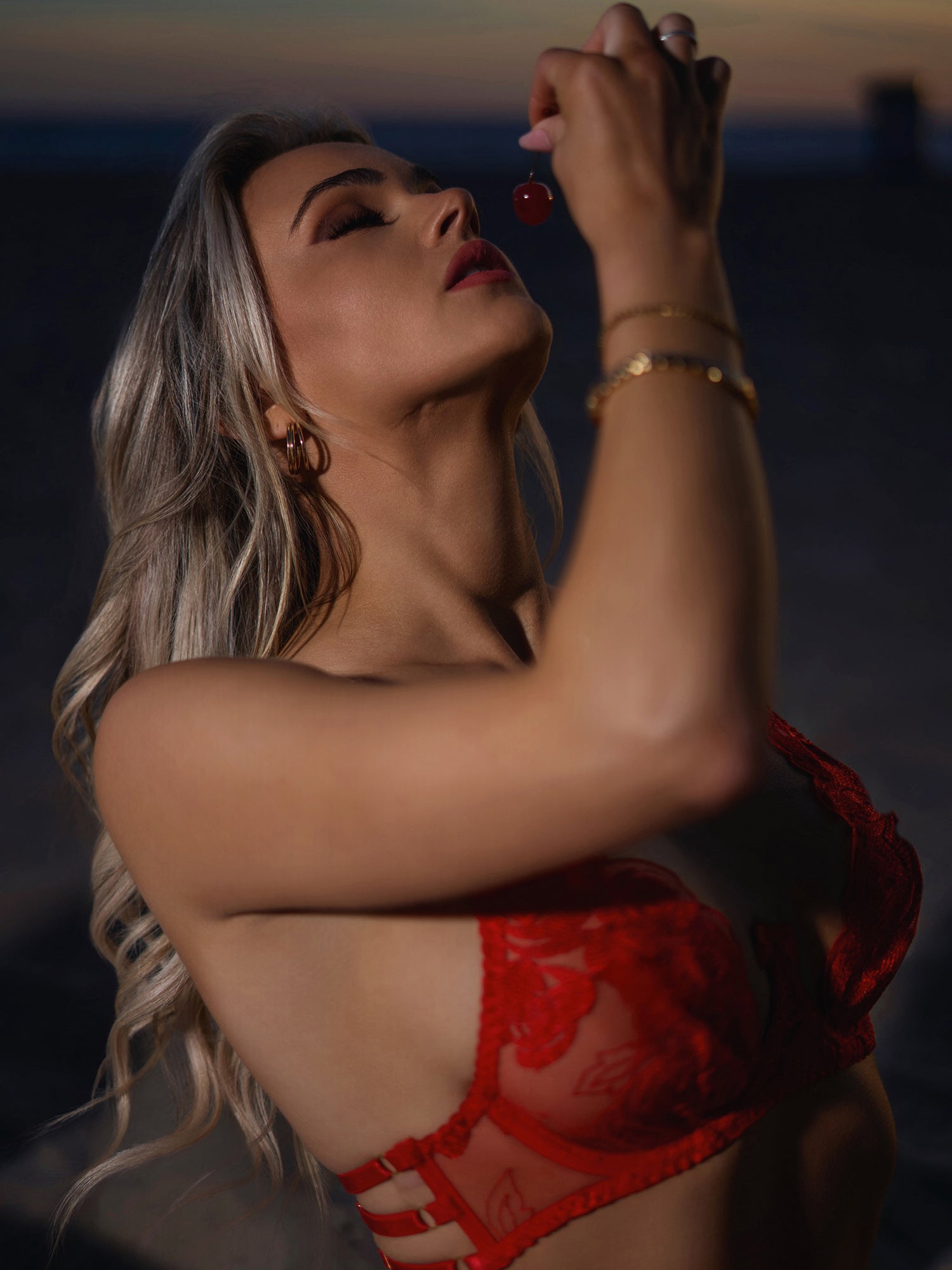Red Embroidered Push Up Lingerie Set With Lace Details Hello.LA.Girl